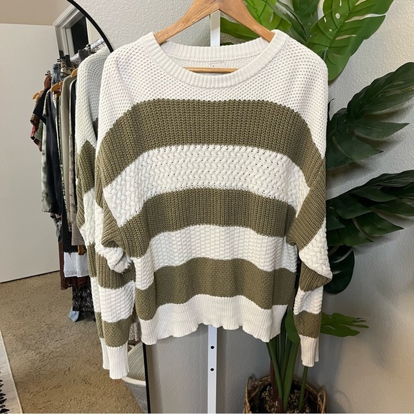 a new day Sweaters - 🫶 A New Day Olive & Cream Chunky Knit Slouch Sweater Sz XL | Cozy Knit Sweater
